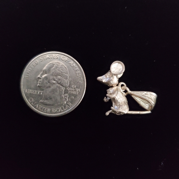 925 Sterling Silver Moving Head Tail Mouse Charm - Picture 5 of 6